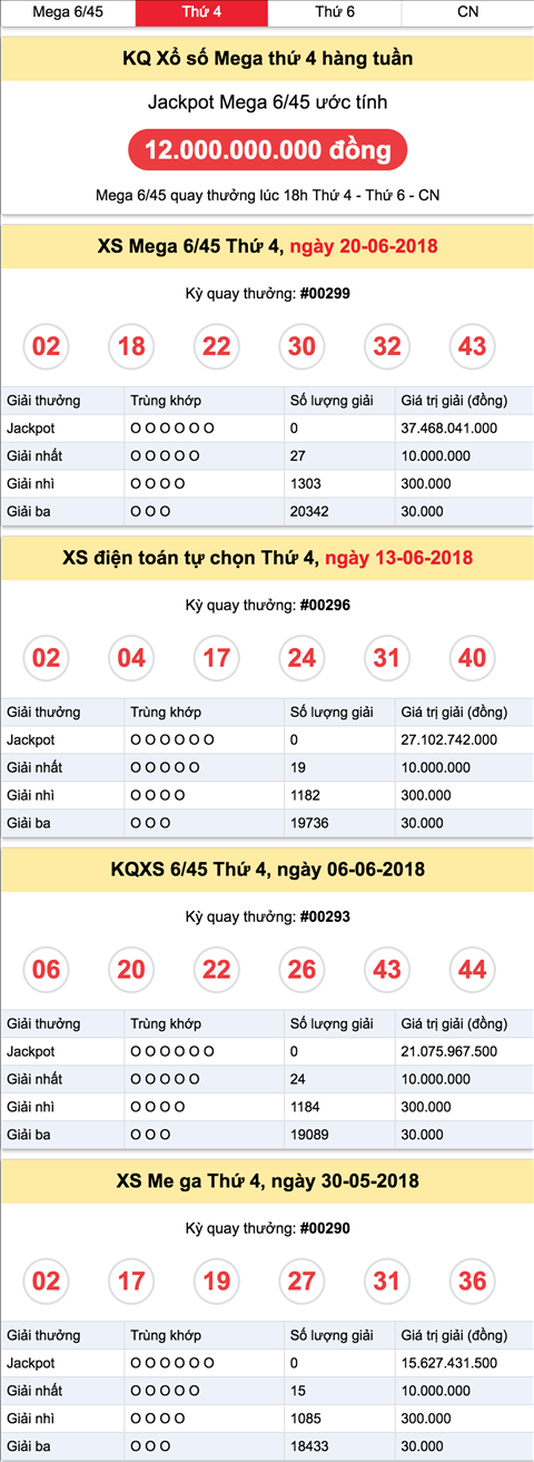 Thong ke Vietlott 2762018 - Ket qua XS Mega 645 thu 4 ngay 276 hinh anh