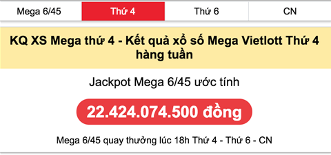 Ket qua XS Mega 6-45 Vietlott Thu 4