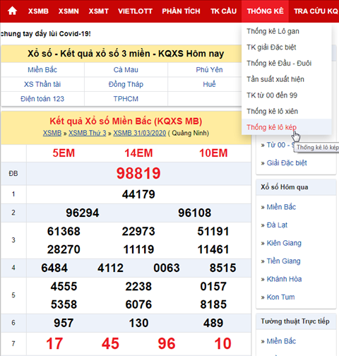Hướng dẫn xem thống kê lô kép xổ số Miền Bắc hình ảnh Huong dan xem thong ke lo kep xo so Mien Bac hinh anh
